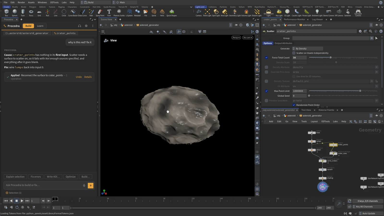 Procedra explaining and fixing a Scatter node that had no input